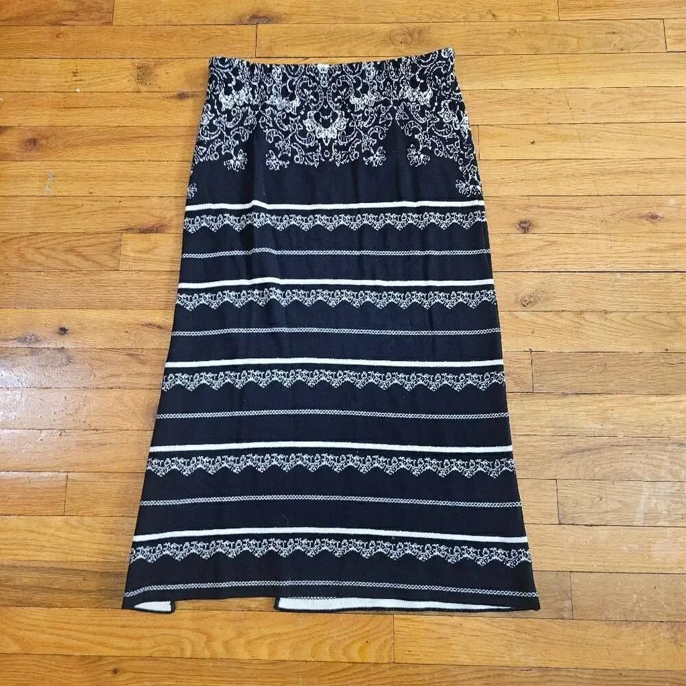 Free People Black Knit A Line Midi Skirt Medium